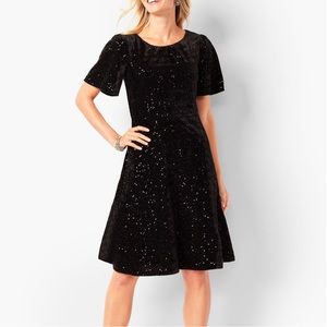 RSVP by Talbots black velvet sequin fit & flare dress runs large